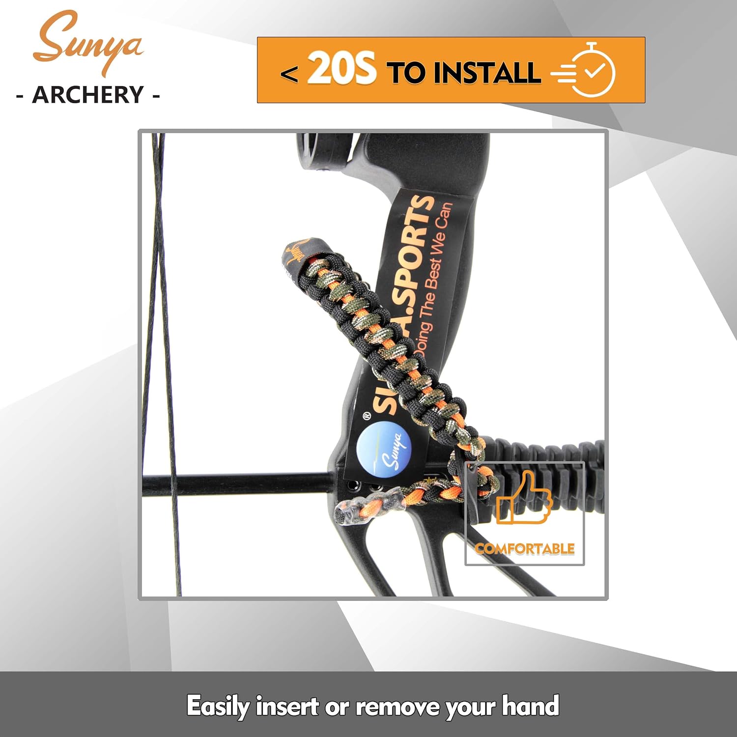 SUNYA Archery Bow Wrist Sling, 550 Paracord Strap Comfortable on Hand.100% Full Grain Leather Yoke, Multiple Camo Colors.Fit Compound Bow Stabilizer & Recurve.