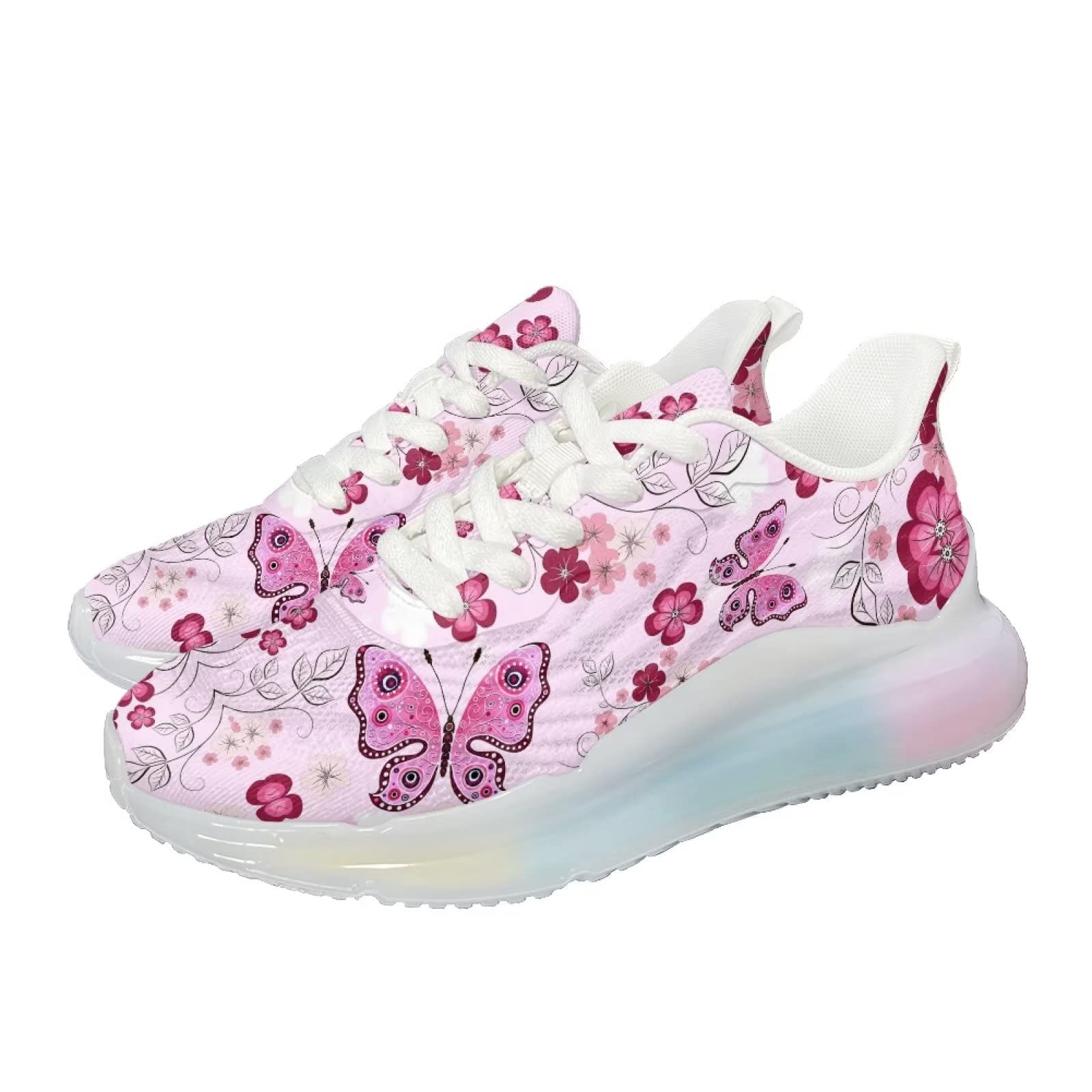 Scarpe da ginnastica da donna, da corsa, in rete, da palestra, da passeggio, Farfalla rosa., 37 EU