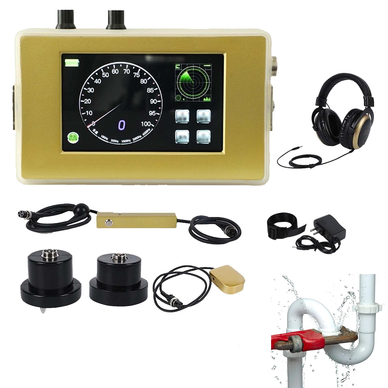 Detector de fugas de agua con 3 sensores y sensibilidad ajustable, pantalla LCD, sensor geófono para tuberías subterráneas y de calefacción por suelo