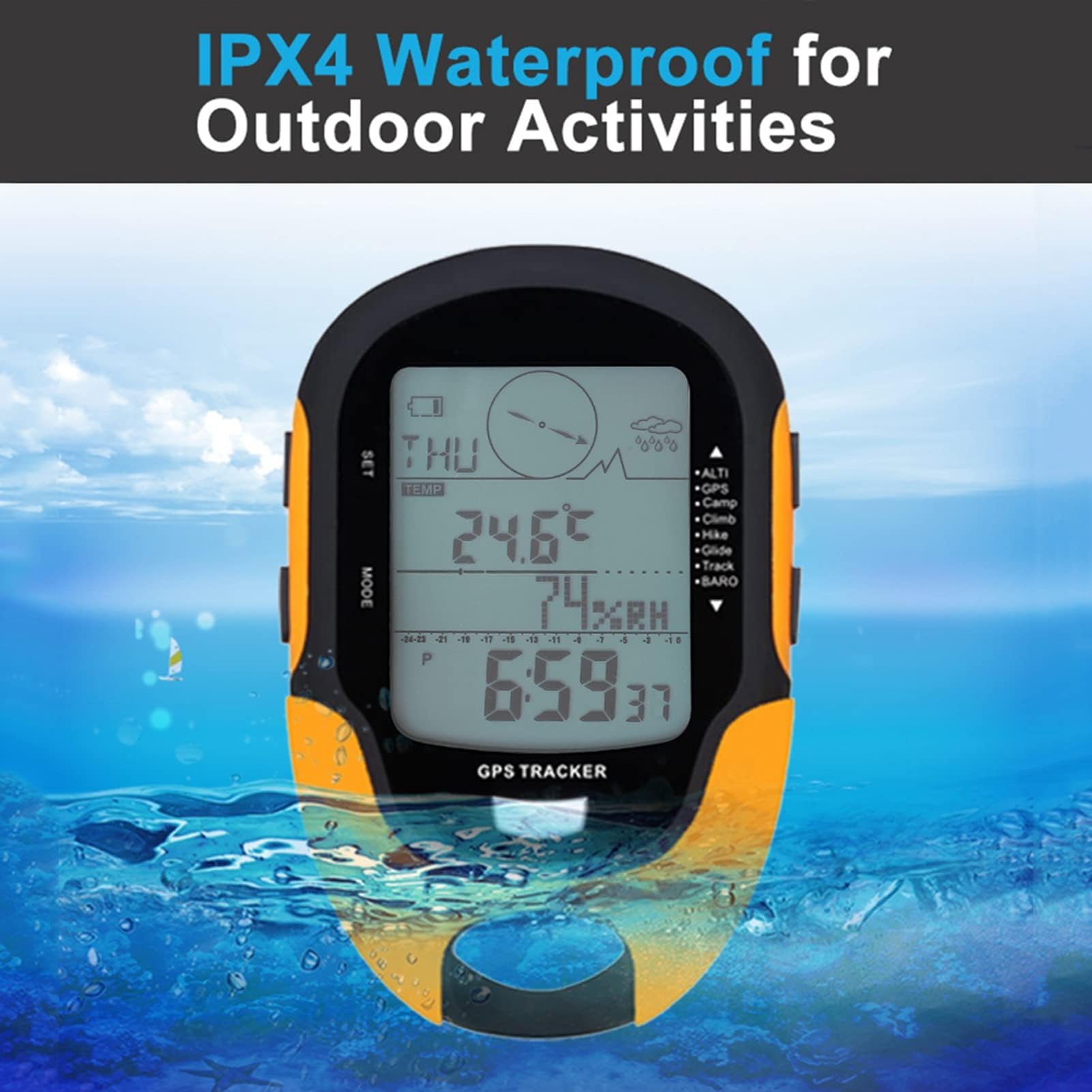 Ejoyous Dispositivi GPS per Escursionismo, Navigazione GPS Portatile Impermeabile Ricaricabile, Altimetro Barometro Multifunzionale per Sport all'aria Aperta