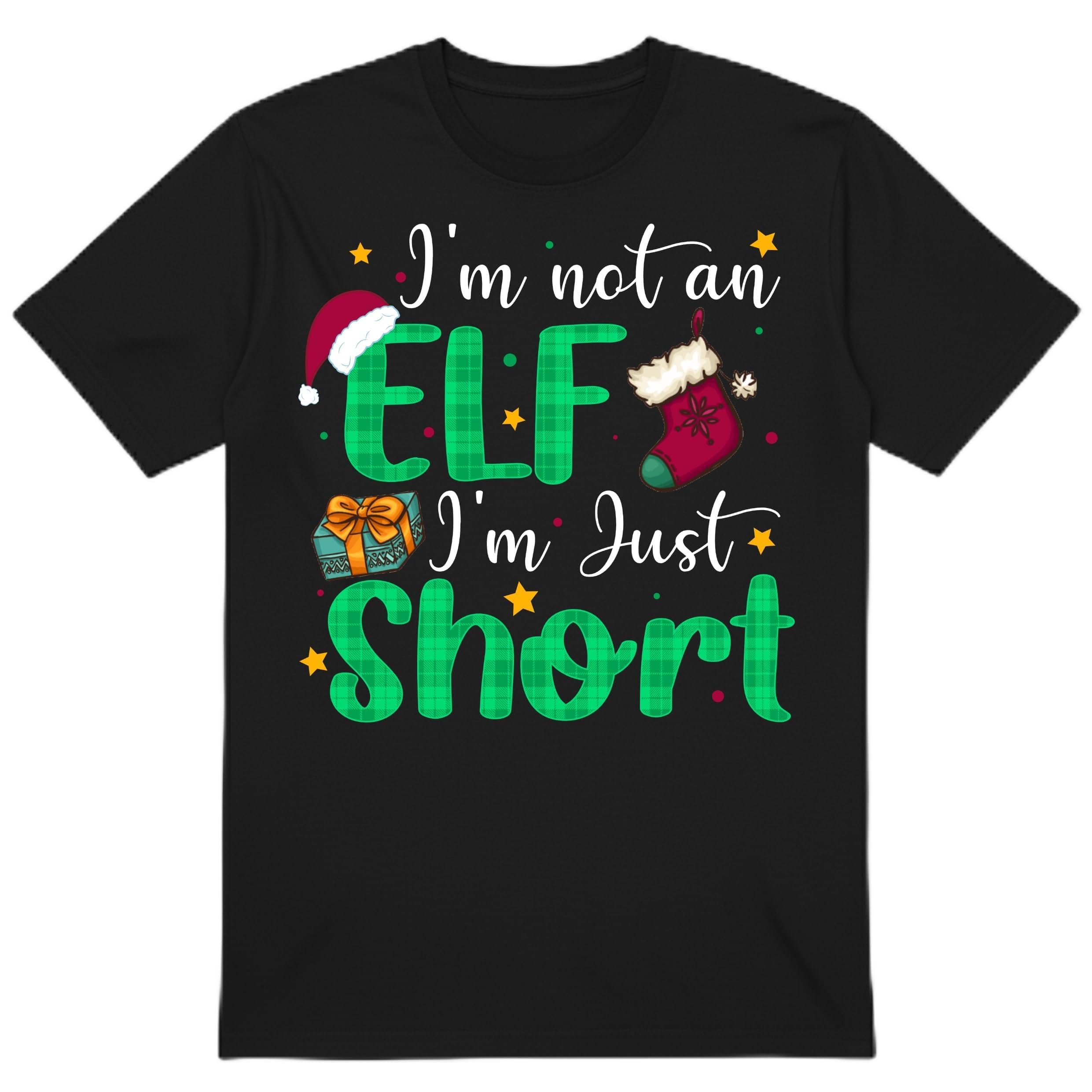 PB TECH Funny Christmas T-Shirt I'm Not an Elf I'm Just Short, Merry Christmas T-Shirt for Women and Men Unisex, Elf Xmas Gift (UK, Alpha, 3XL, Regular, Regular, Black)
