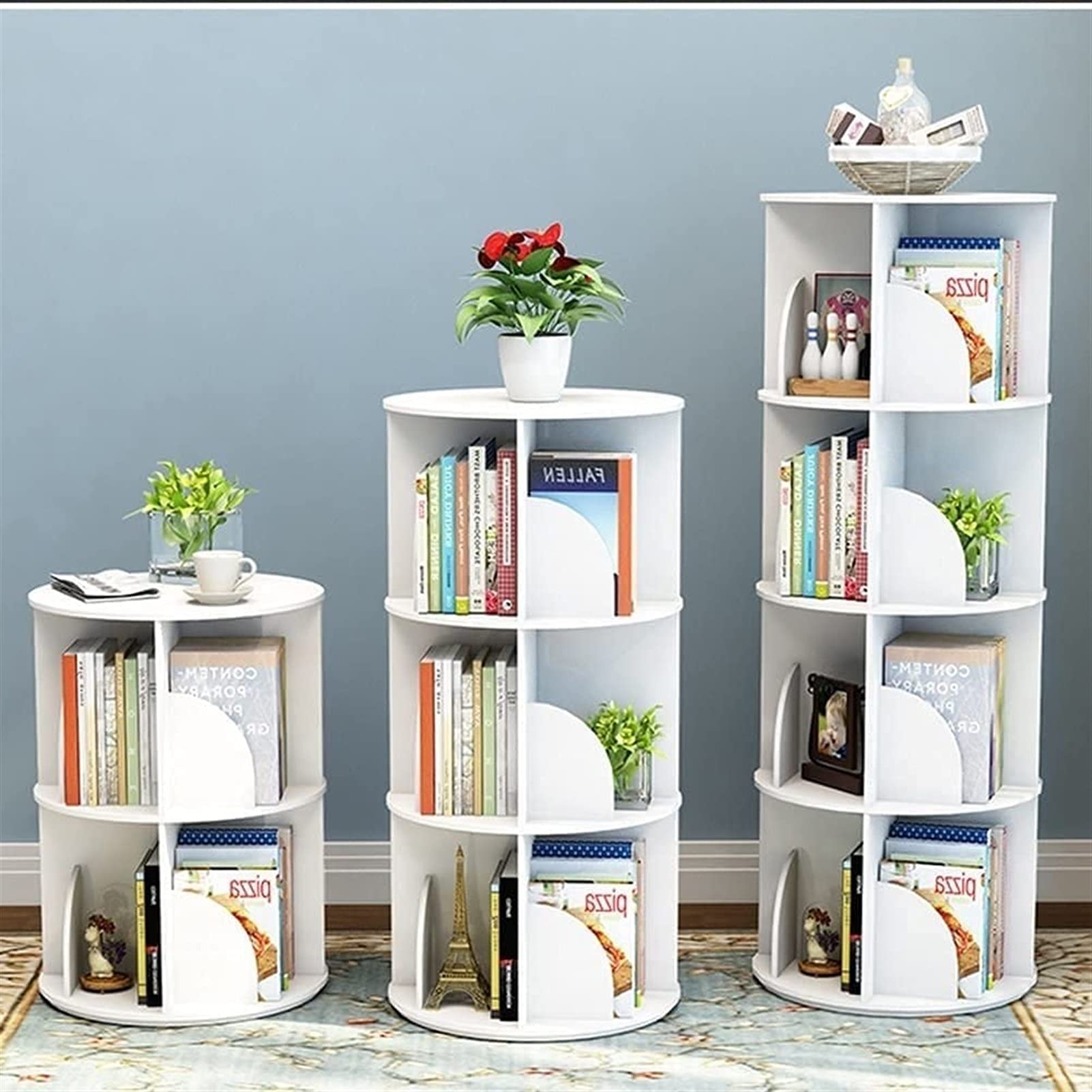 Bücherregal, Weiß 360° rotierendes Bücherregal, kreatives Bücherregal oder Filmbücher