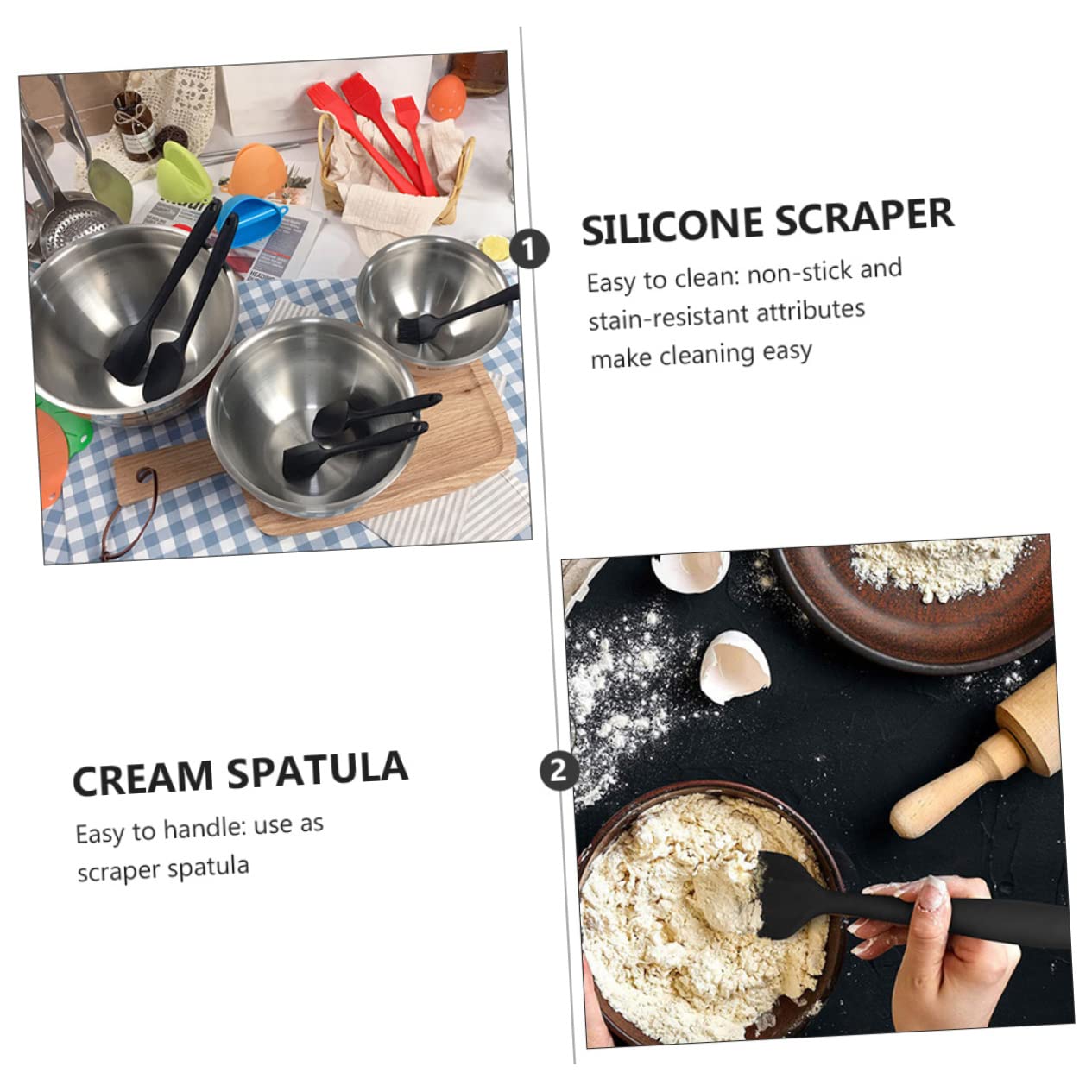 Espátulas de Silicona para Repostería Juego de 9 Negras | Gel de Sílice, Resistentes al Calor y Fáciles de Limpiar, Acabado Sólido, Uso en Crema y Mantequilla