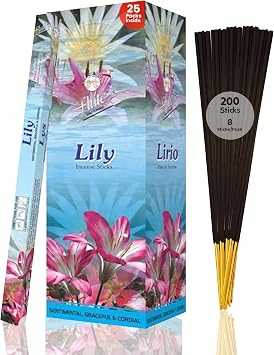 Flute Lily Incense Sticks Floral Lily Incense for Deep Relaxation and Positive Energy 8 Sticks/Pack, 25 Packs/Box 9 Inch - 200 Sticks | 40 Minutes Burning Time