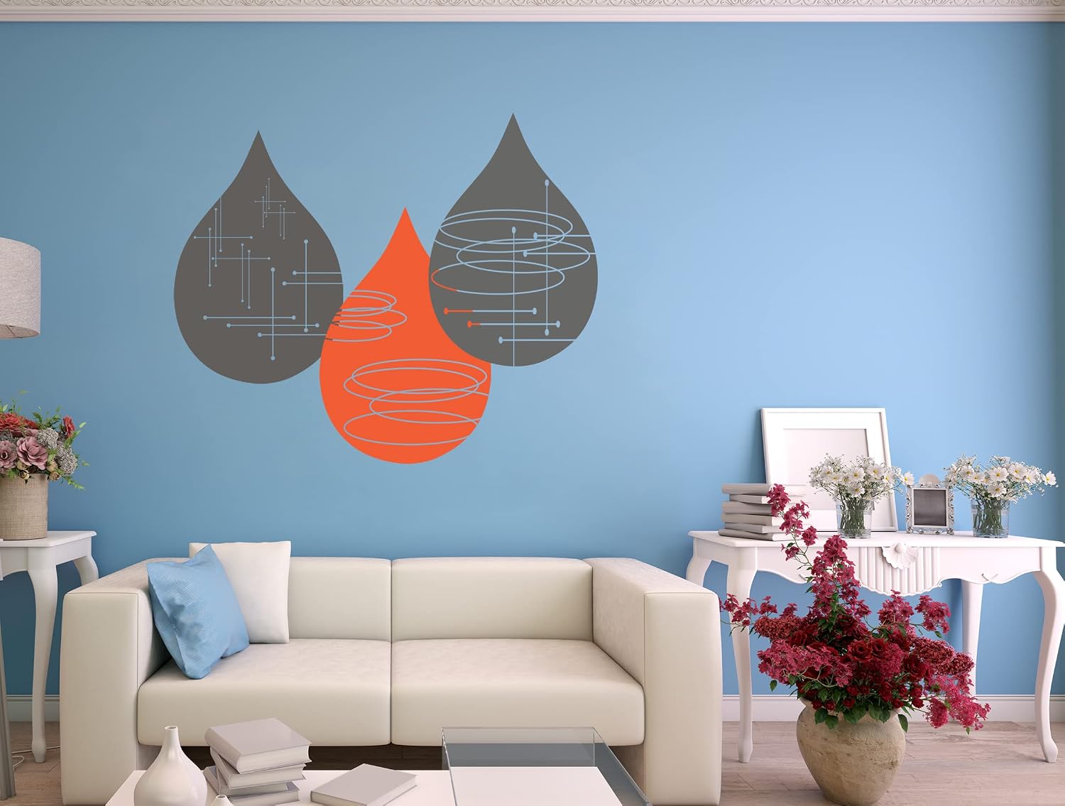 Mid Century Modern Rain Drops Wall Decal Retro 70s MCM Inspired Yellow Abstract Wall Art Panel Modern Home Decor 22" Wide x 33" High