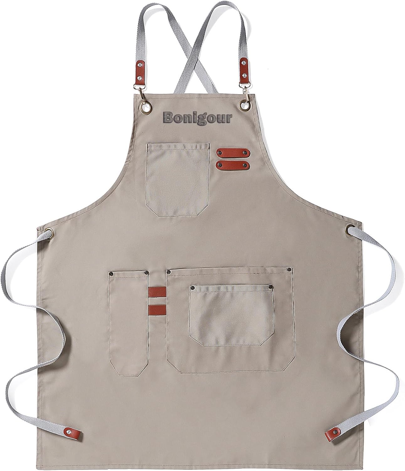 Chef Apron, Cooking Aprons for Men, Cross Back Waterproof Apron with Pockets, Canvas Adjustable Strap Kitchen Aprons