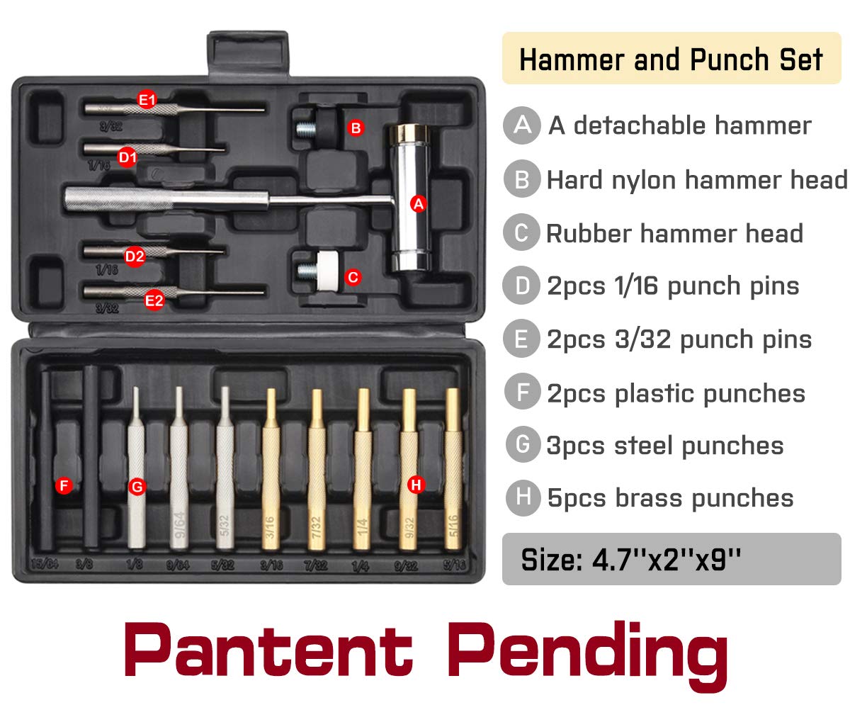 Buy W WIREGEAR Punch Set and Punch Set Hammer with Detachable Heads
