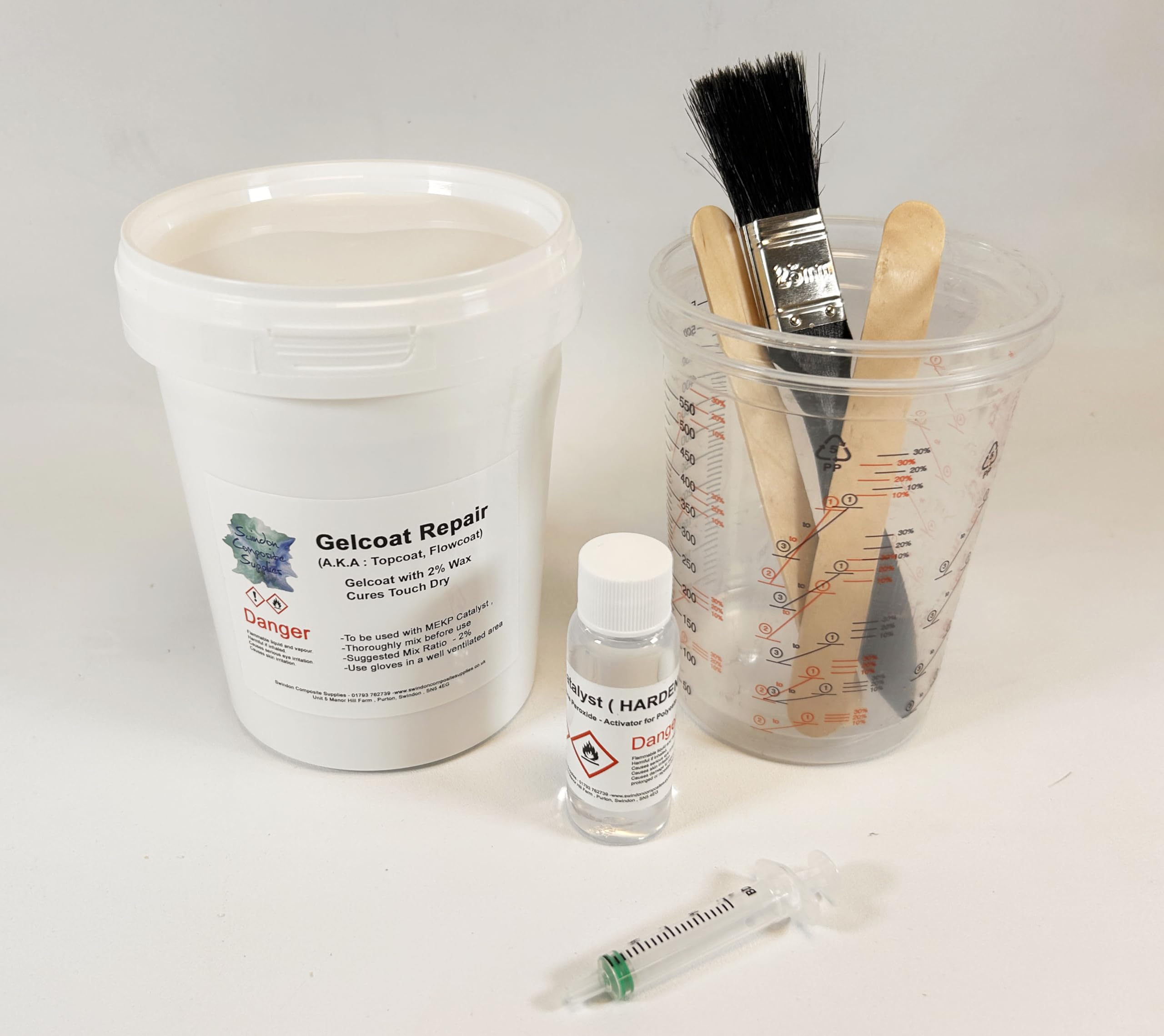 Marine White Gelcoat 1000g for Repairs Cures Touch Dry (A.K.A. Topcoat or FLO-Coat) - Lloyds Approved - Polyester - MEKP Hardener inc