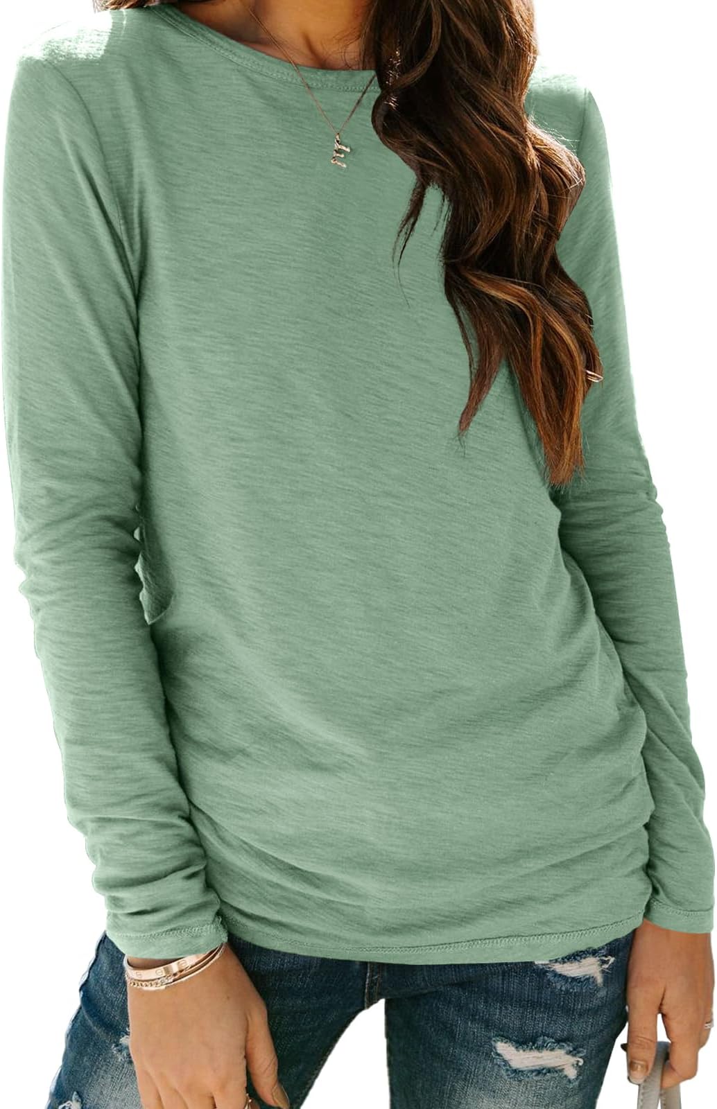 AUTOMET Women‘s Basic Long Sleeve Crewneck Shirts, Plus Size Winter Spring Top, Casual Fall Tee Teacher & Everyday Outfits