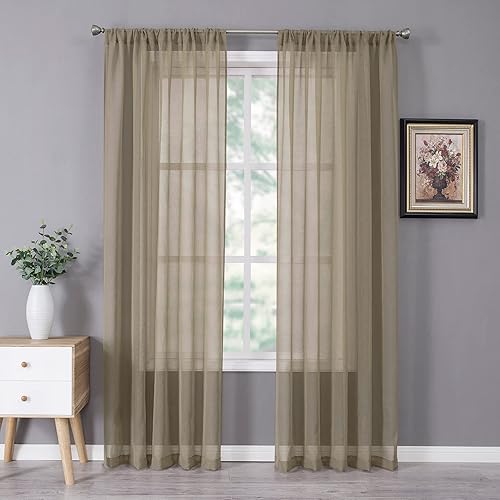 Tollpiz Cortinas traslúcidas de lino con textura para dormitorio, cortinas de gasa filtrantes de luz, con bolsillo para barra de cortina para sala