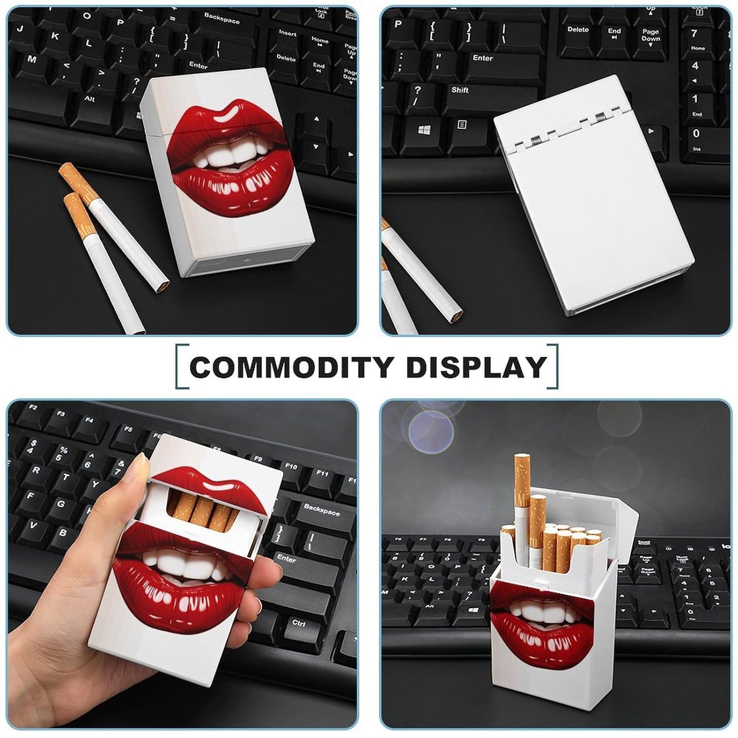 Hard Plastic Cute Graphic Red Lips Cigarette Case Travel Cigarette Holder with Snap Lid Moisture-Resistant & Crush-Proof Cig Case Pocket Friendly Reusable Storage Box Smoking Accessories