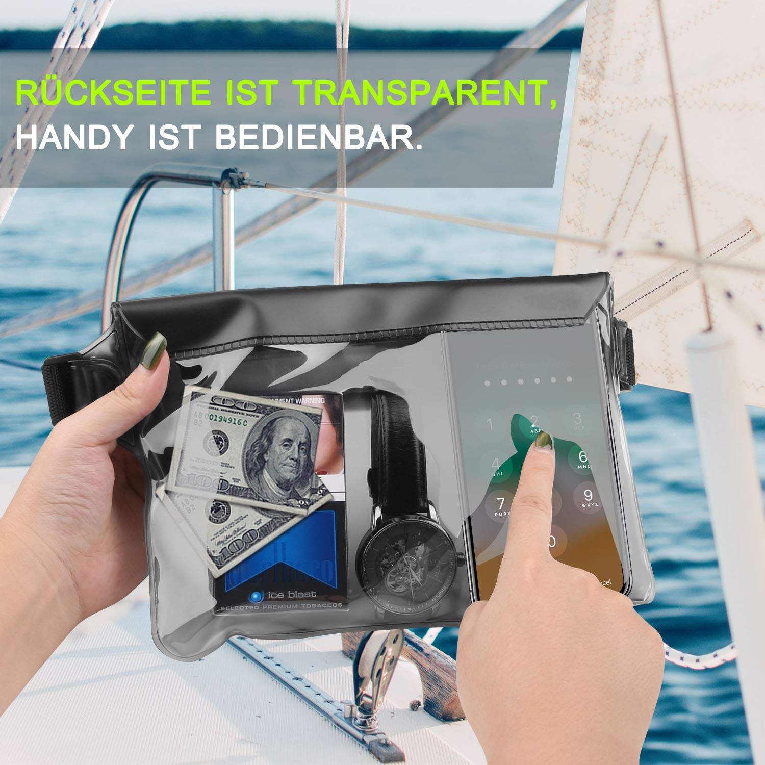 Hebterrka Lot de 2 sacs étanches avec ceinture réglable, sac étanche pour garder les téléphones portables et objets de valeur en toute sécurité, parfait pour la plage et la natation (blanc