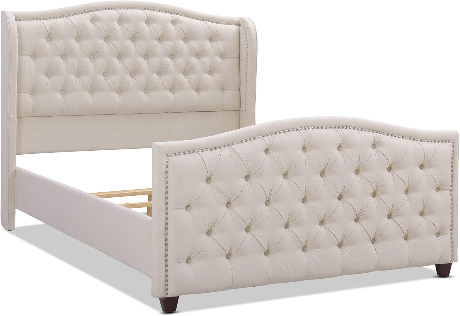 Jennifer Taylor Home Marcella Upholstered Shelter Headboard Bed Set, Queen, Sky Neutral Beige Polyester