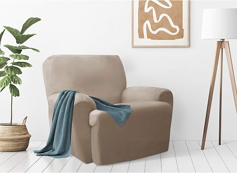 Zenna Home, Tan Furniture Cover Stretch Plush 4-Piece Recliner Slipcover EFCRSTTN