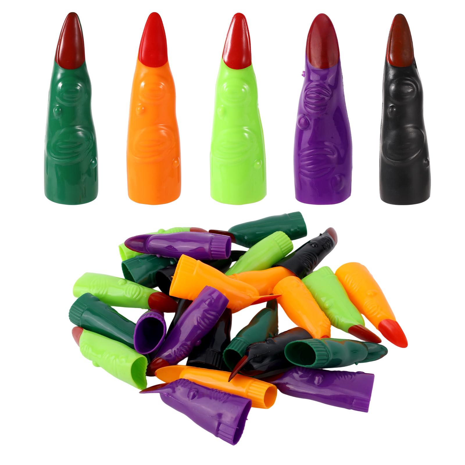 30pcs Halloween Witch Fingers, Colorful Plastic Fake Witch Fingers with 5 Colors for Halloween Party Cosplay Costume Accessory Dressing Ball Decoration