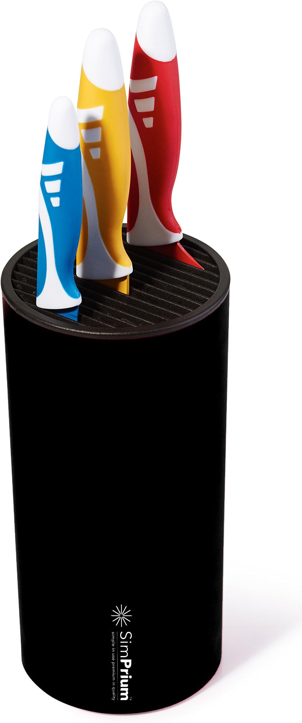 SimPrium - Black Universal Cylinder Knife Block - Light Weight & Compact Storage For Up To 12 Kitchen Knives with Unique Slot Design to Protect Blades & Secure Safely, Easy to Clean