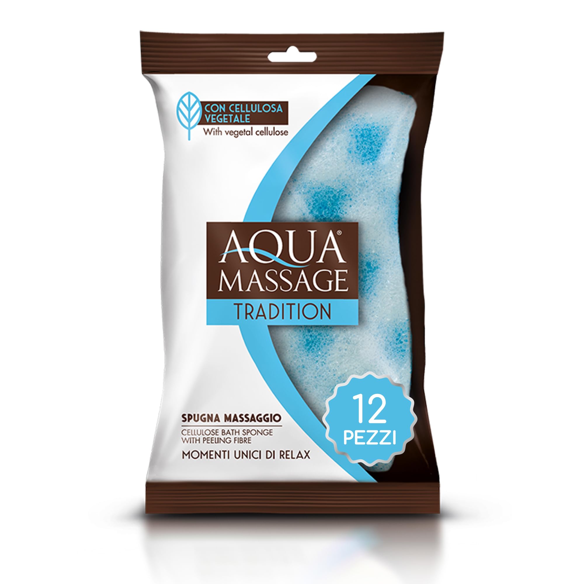 ARIX 12 Massage Sponges with Cellulose Aqua Massage Tradition Line, Soft Relax Body Sponge, Energizing and Toning Sponge in Pure Vegetable Cellulose with Alveolar Fibre – 12 Pieces