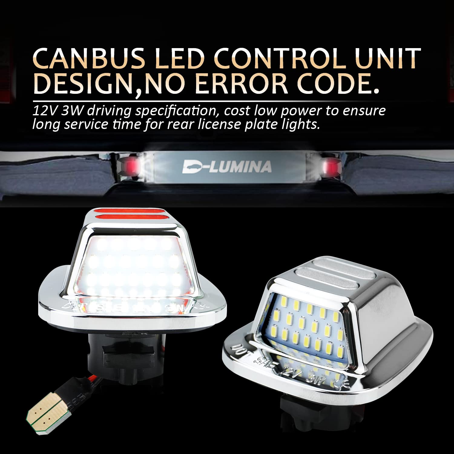 D-Lumina LED License Plate Light Tag Lamp Assembly w/ Red OLED Neon Tube Compatible with Chevy GMC C1500 C2500 C3500 K1500 K2500 K3500 Suburban Blazer