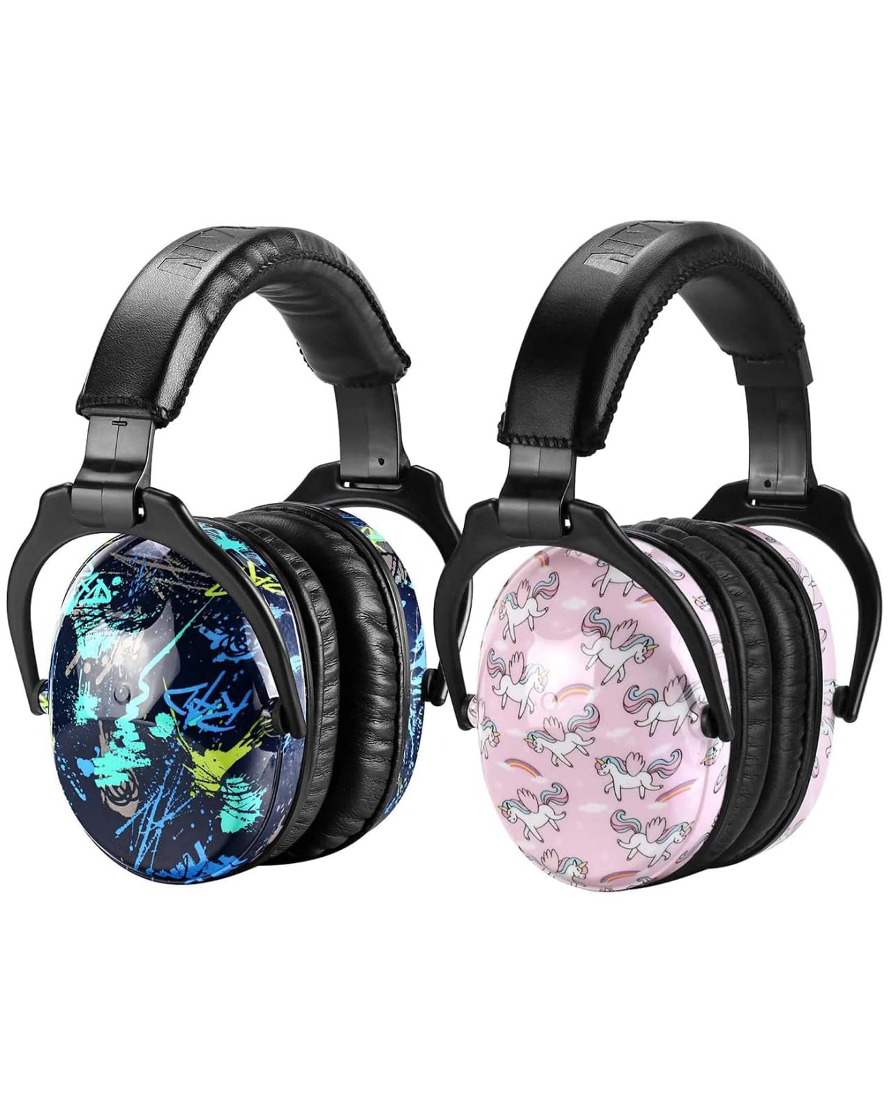 ZOHAN 030 Casque Anti Bruit Enfant Lot de 2, Protection Auditive confortable avec Sac de Transport, SNR 25dB pour l’Autisme, TDAH, Feux d’Artifice, Concert(Graffiti et Licorne)