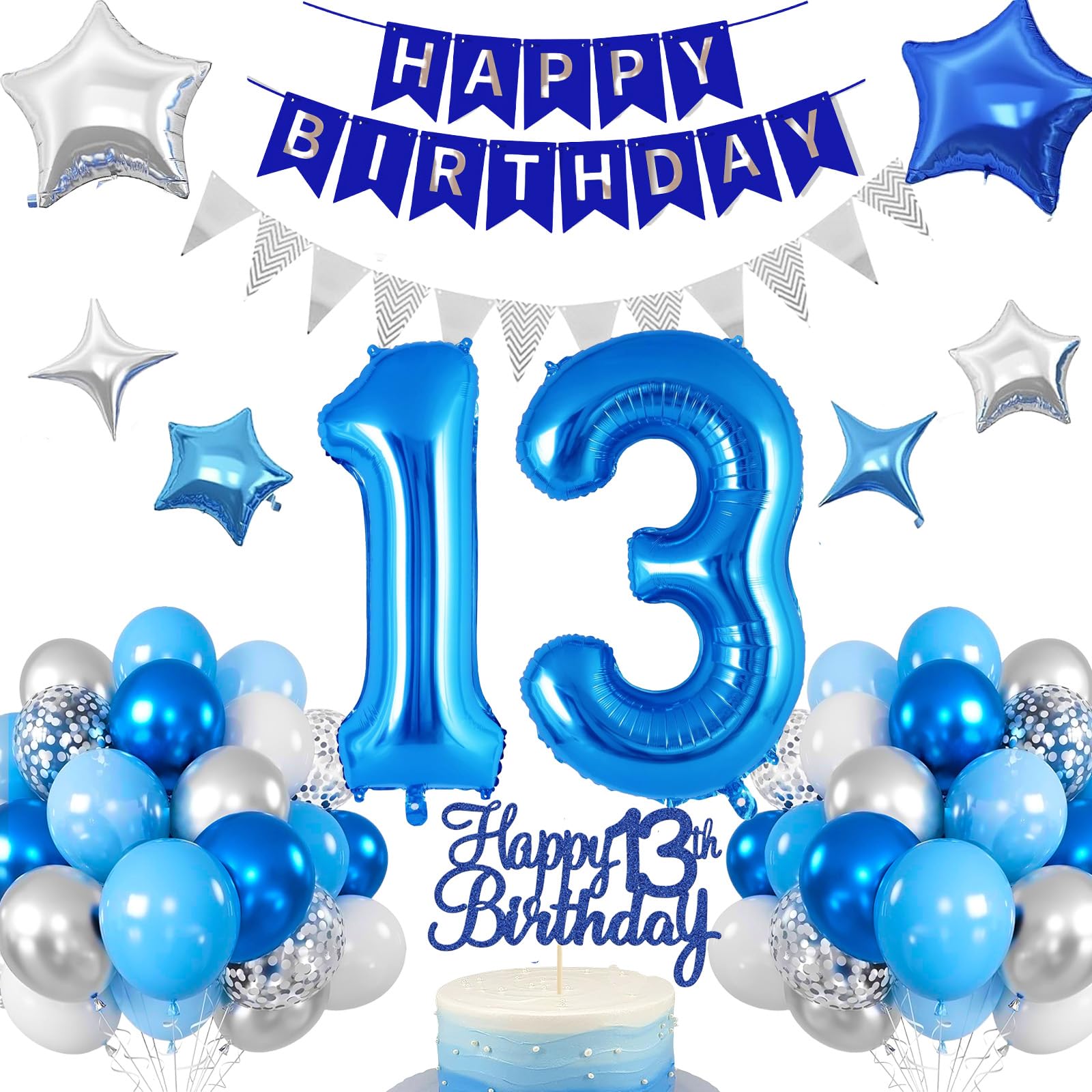 13th Birthday Decoration, 13th Birthday Boy Blue, Birthday Decoration 13 Years Boy, Balloons 13th Birthday Happy Birthday Garland Balloon 13 Decoration for Birthday, Birthday Decoration Boys 13 Years โ image 1