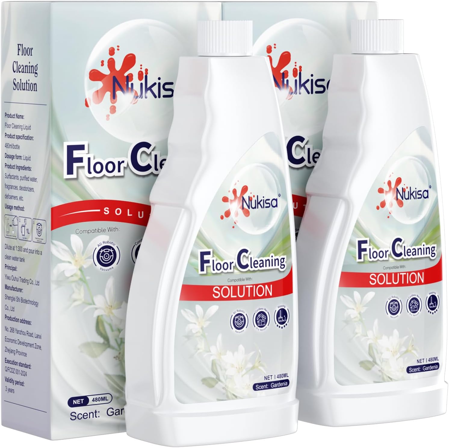Nukisa Gardenia Scent Floor Cleaning Solution Compatible With Roborock Robot Vacuum And Mop Cleaner， Deep Cleans For Multiple Hard Floors, Suitable With All Robot Vacuums With Mopping (2)