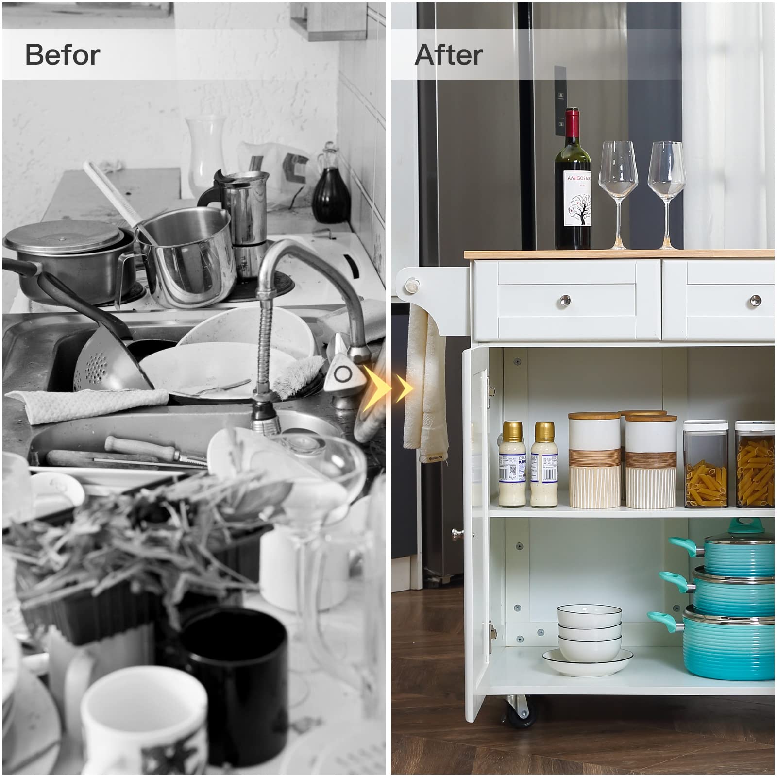 Buy HOMERST Kitchen Island with Drop Leaf,Kitchen Cart Rolling Mobile Island with Wooden