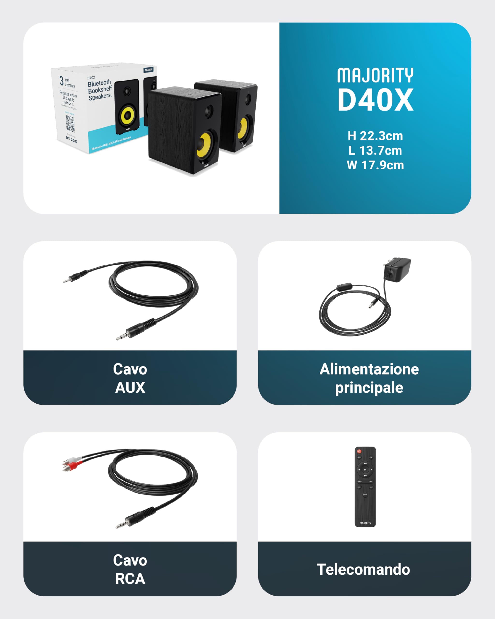 Majority D40X 70W PC Bluetooth Amplificate Attive Casse con Bluetooth | Casse Monitor Studio | Cono Dell'altoparlante Giallo in Kevlar e Cabinet in Legno | Ottico, USB e AUX D40X Audio Bluetooth