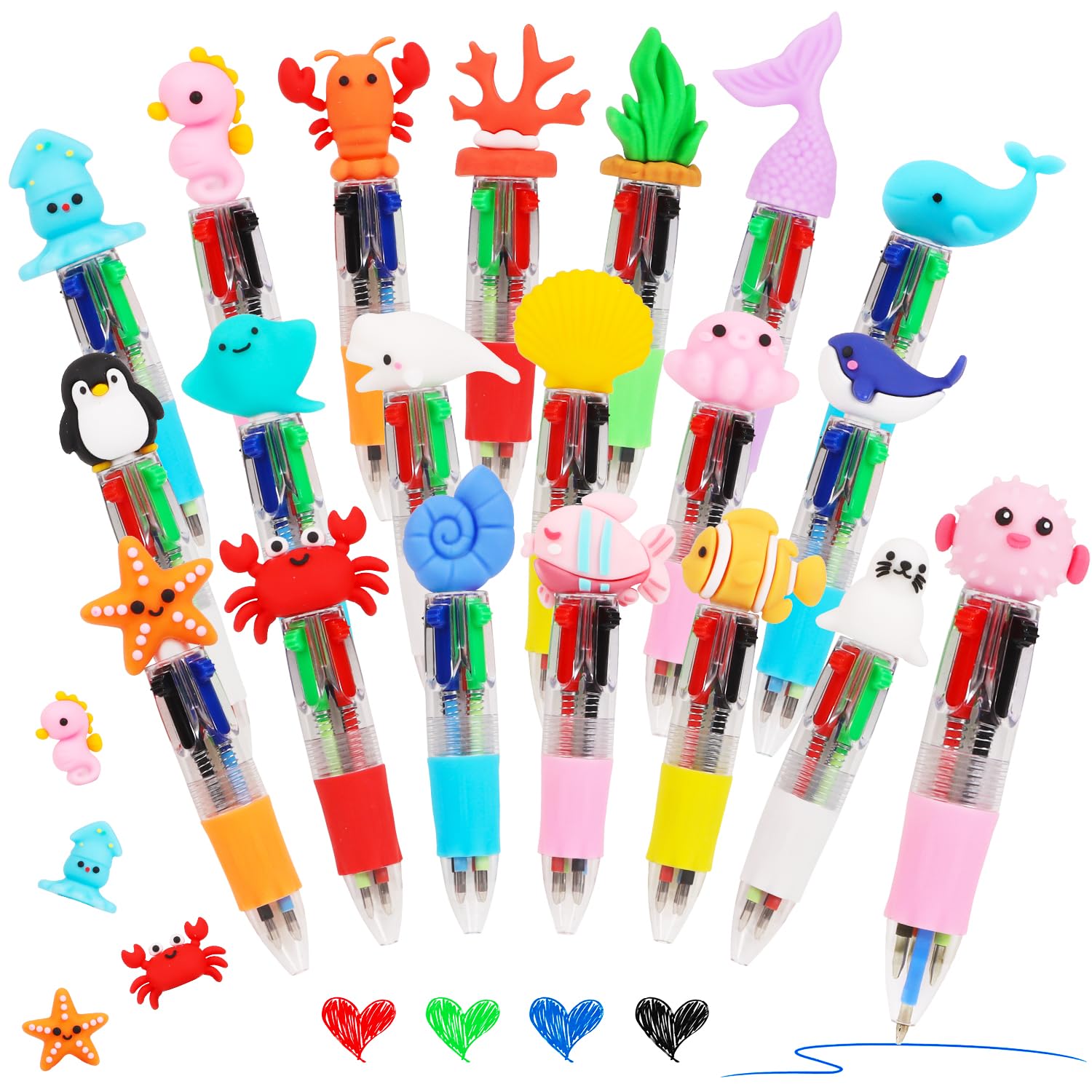 SULOLI 20PCS Ocean 4-Colour Mini Retractable Ballpoint Pens for Kids Adults