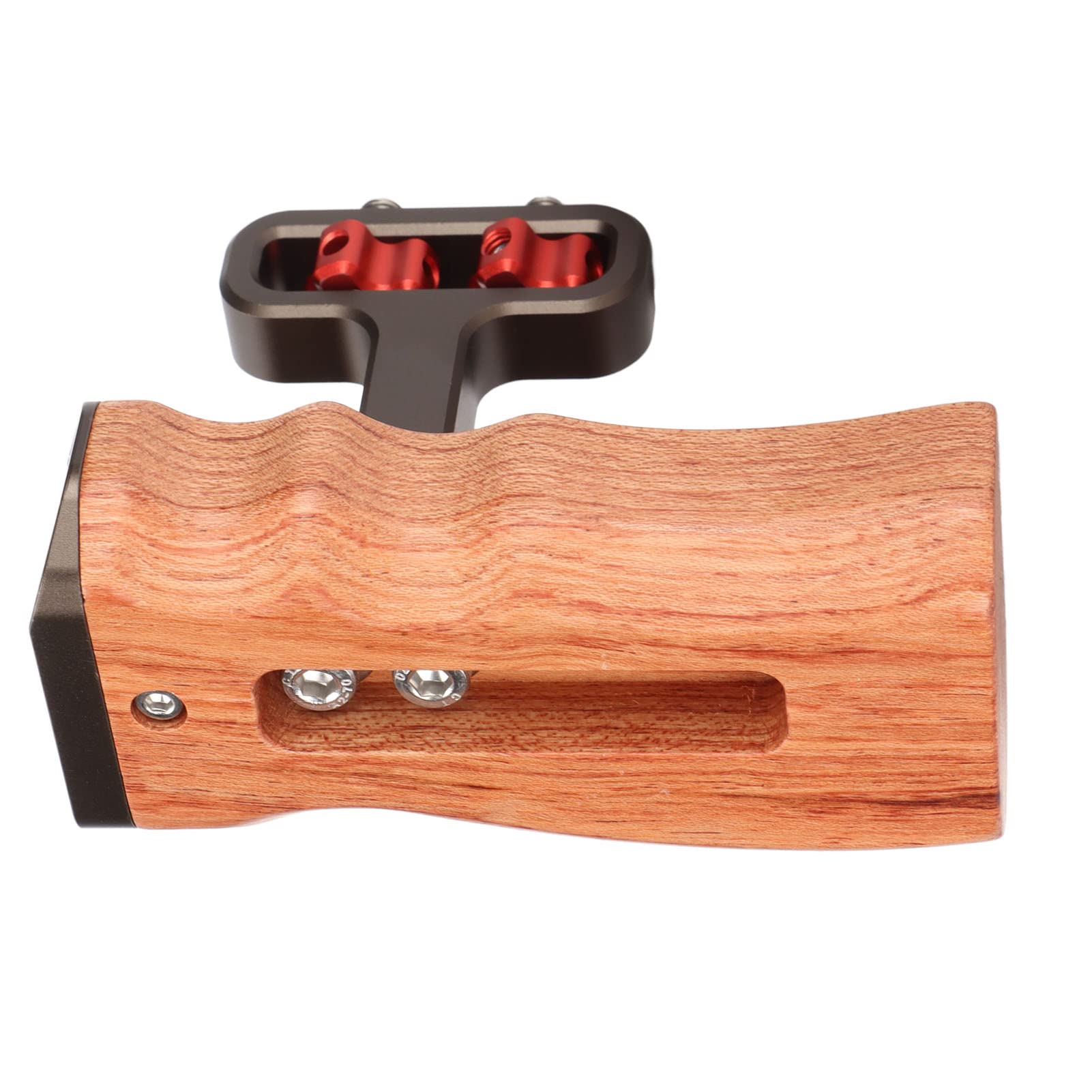 Impugnatura laterale universale in legno, manico in legno naturale brasiliano per fotocamera DSLR, impugnatura ergonomica regolabile con slitta fredda e foro filettato da 1/4 di pollice per microfoni