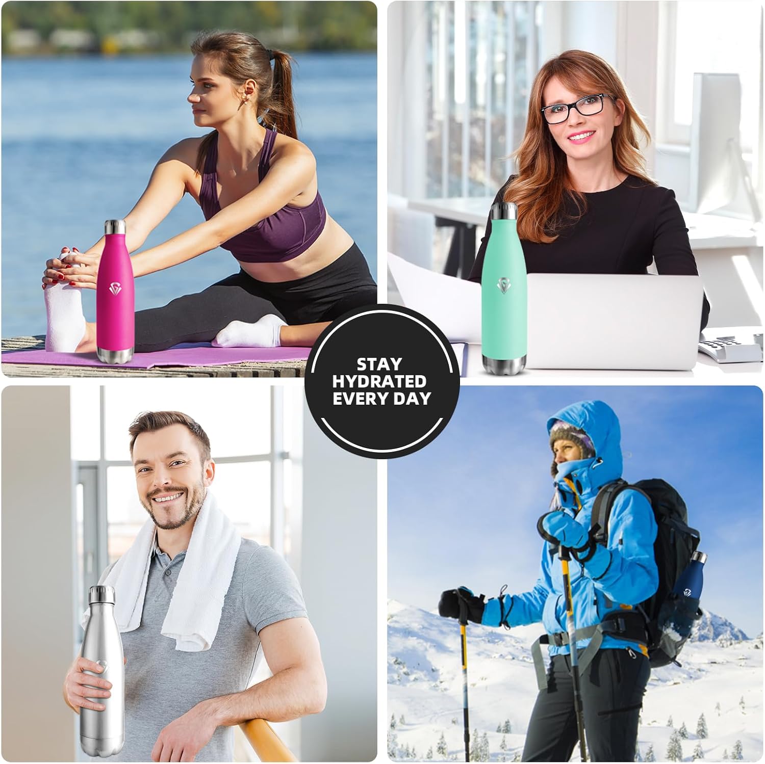 Grsta Thermos Flask, 500 ml Stainless Steel Drinking Bottle, BPA-Free, Children's Drinking Bottle, Cold 24 Hours & 12 Hours Warm, Leak-Proof, Double Walled, for School, Camping, Office, Sports, Travel