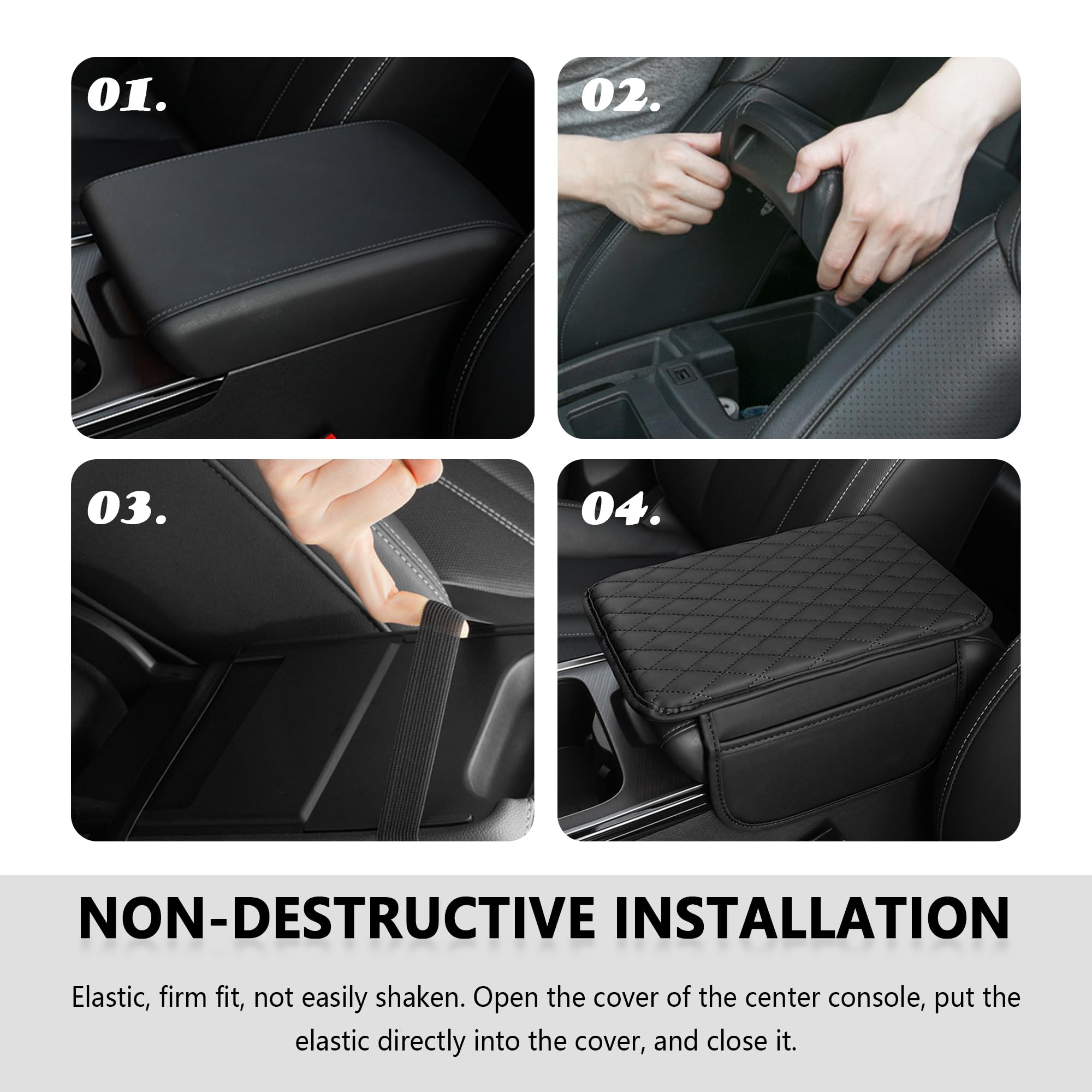 Stacool Upgraded Car Center Console Cover,Microfiber Leather Car Armrest Cover Cushion with 2 Storage Bags,Universal Car Armrest Storage Box (Black) view 5