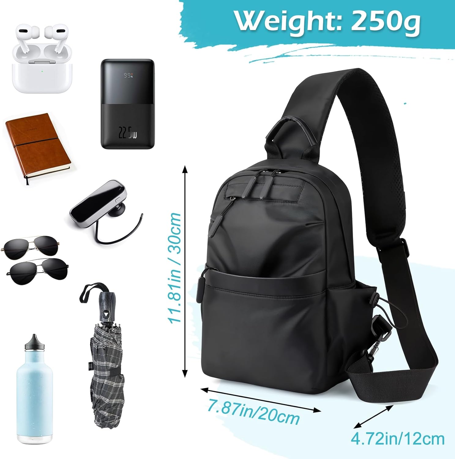 Bestcool Borsa Monospalla Uomo, Sportivo Piccolo Monospalla Borsello Tracolla Regolabile Borsello a Tracolla per Uomo viaggiando Trekking ciclismo Camminare Palestra All'aperto - Immagine 3