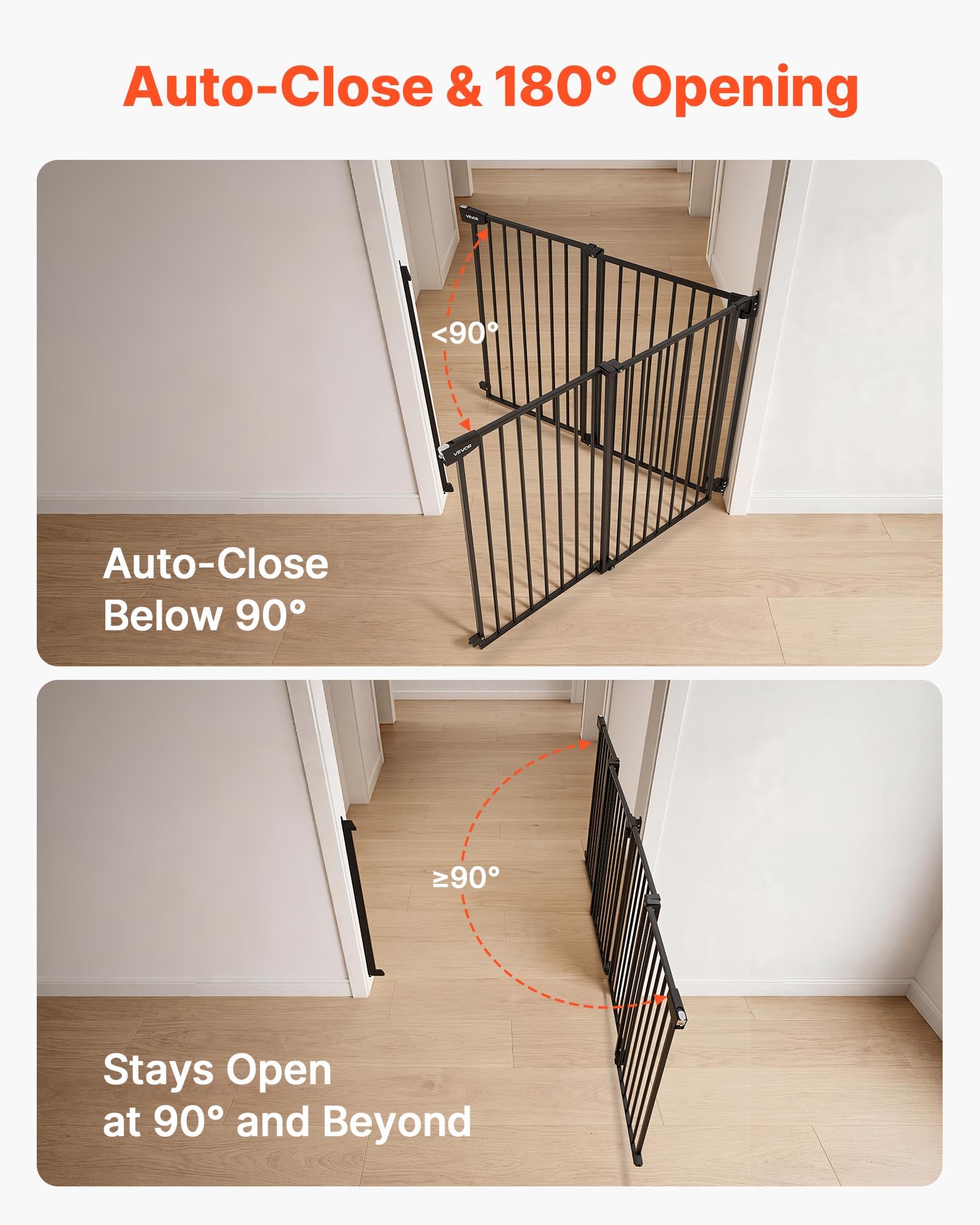VEVOR Barrera de Seguridad para Niños, Alto de 760 mm, Ancho Ajustable de 778-1210 mm, Valla de Seguridad para Mascotas, Bloqueo Doble, Cierre Automático, para Escaleras Puertas Hogar, Color Negro
