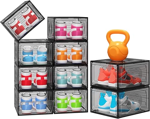 Miniatura 1 de Organizador de caja de zapatos de plástico transparente con tapa, diseño apilable, 1 paquete