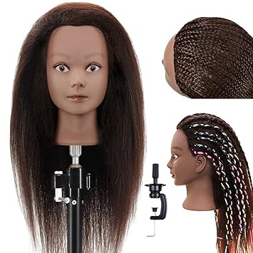 FABA 100% Real Hair Mannequin Head Mannequin Head with real Hair Training Head Cosmetology Doll Head Styling Manikin Head for Hairdresser�?Practice with Free Table Mannequin Stand(20