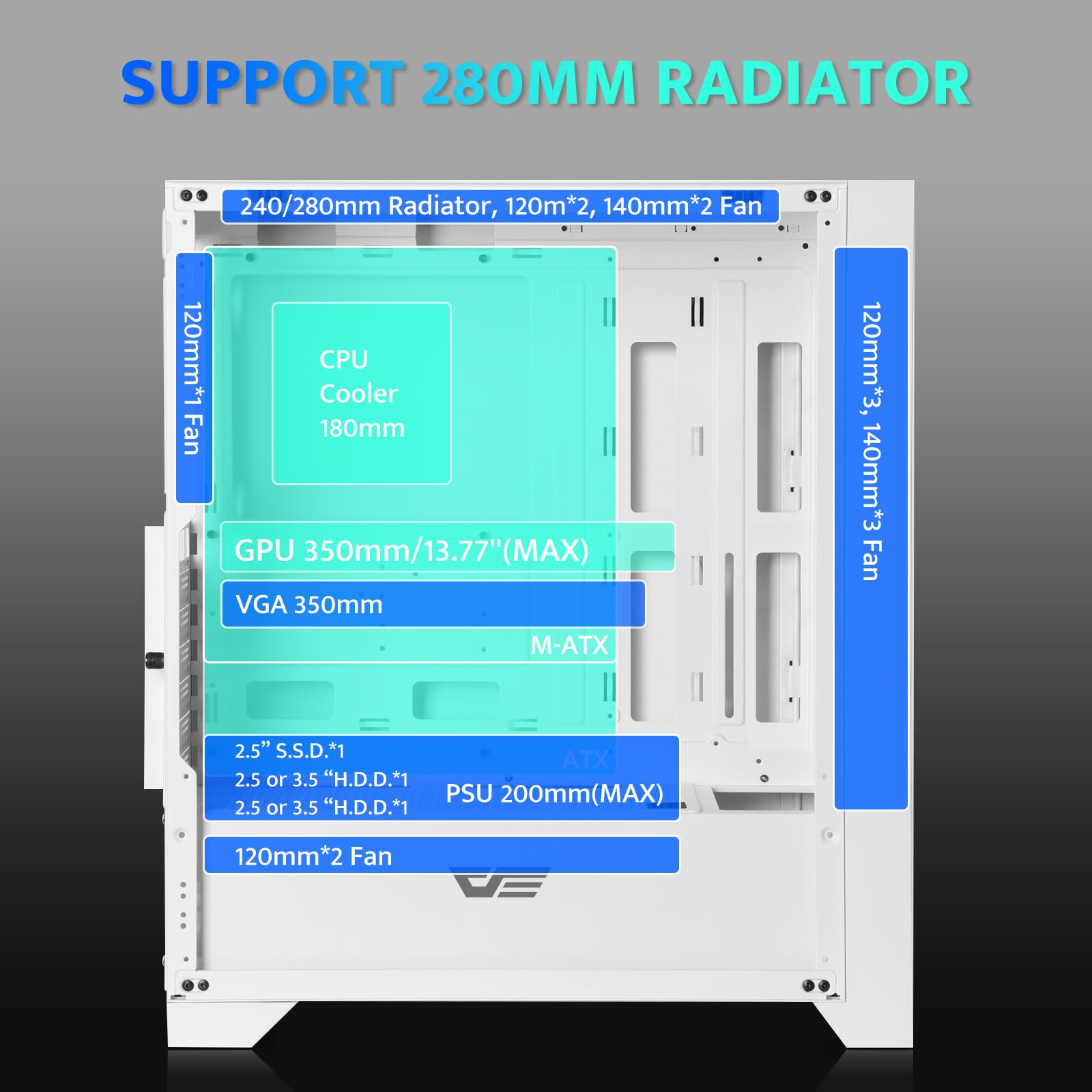 darkFlash Case PC Mid-tower ATX Gaming, 3x120mm Ventole RGB Fisse Preinstallate, Pannello Frontale Rete Grande Rimovibile, USB 3.0, Pannello Laterale Vetro Temperato, Case Flusso D'aria, Bianco(DRX70)