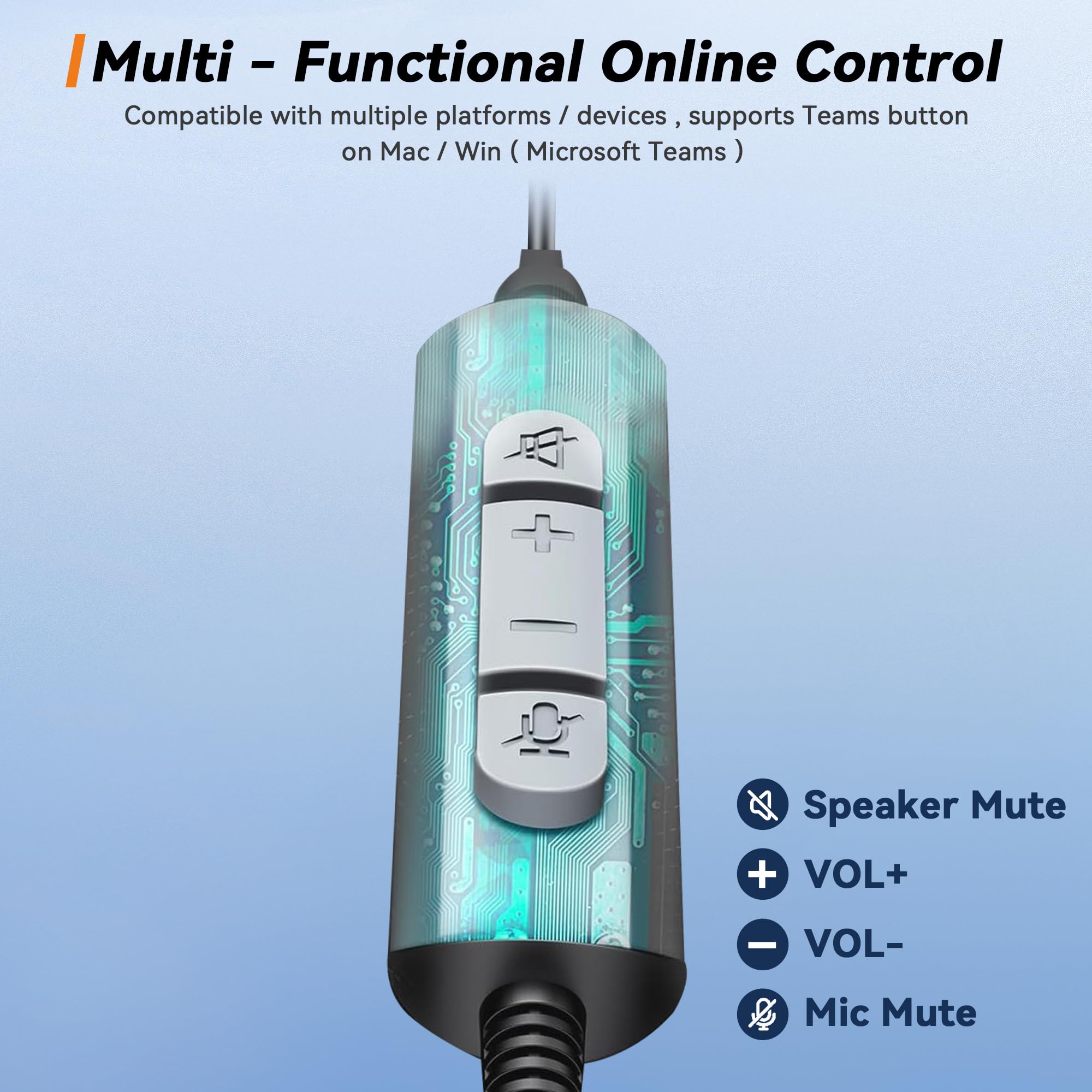 Auriculares USB con micrófono para PC, auriculares de computadora con micrófono de cancelación de ruido para laptop, auriculares con cable USB de 0.138 in Jack con control de silencio en línea para 6