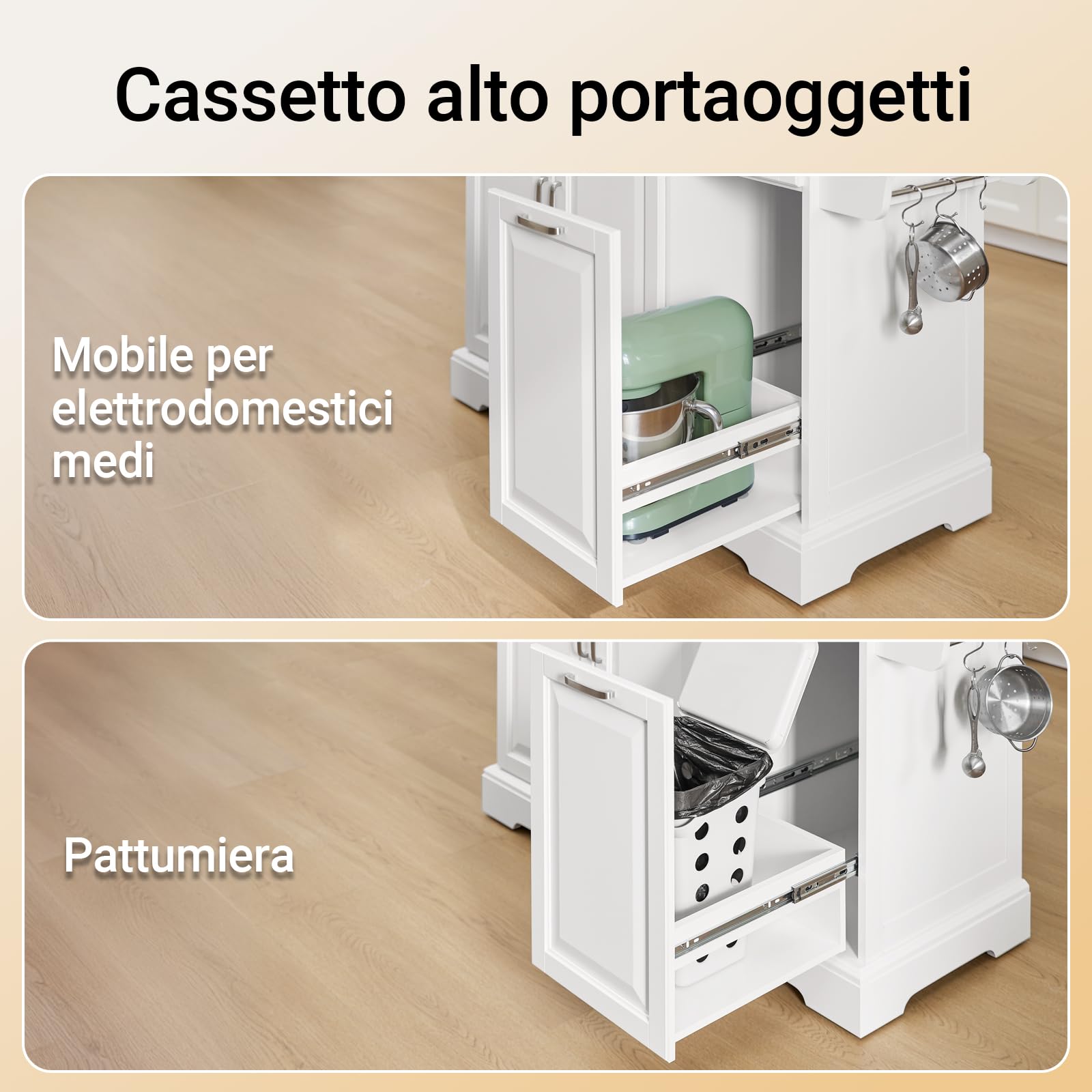 SoBuy Isola Cucina su Ruote con Piano di Lavoro Estendibile, Mobiletto Salvaspazio, Carrello da Cucina con Ruote, con Due Cassetti e Ripiano Regolabile 130 x 46/71 x 91cm Bianco FKW128-ST