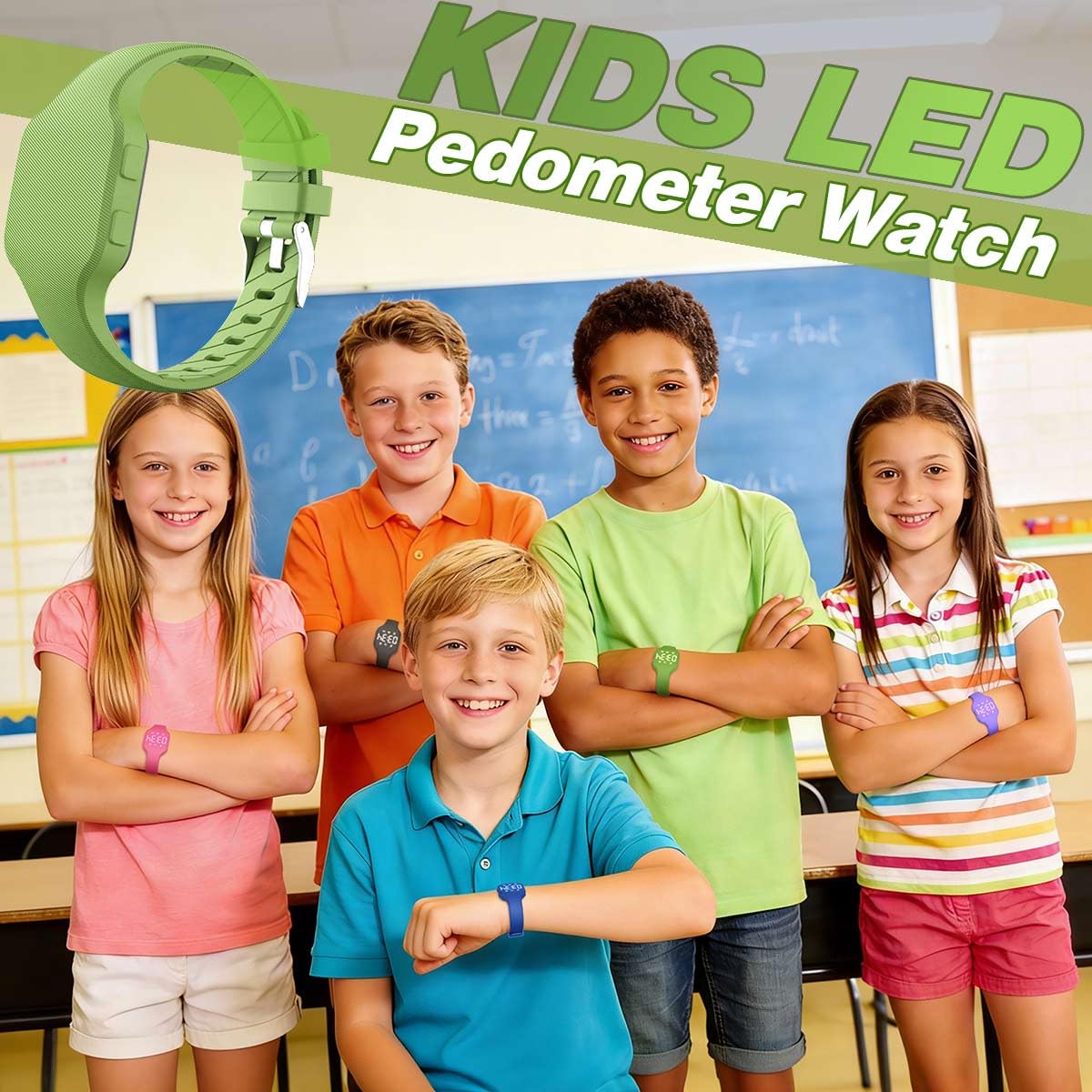 Reloj de seguimiento de actividad LED para niños de 5 a 15 años, no requiere aplicación, reloj de pulsera deportivo digital, impermeable, podómetro, reloj despertador, correa de silicona, para