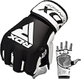 RDX MMA Gloves for Martial Arts Grappling Sparring Training, Cowhide Leather Open Palm and Wrist Strap, Padded Mitts for Muay Thai, Punching Bag, Speedball Workout Kickboxing Cage Fighting