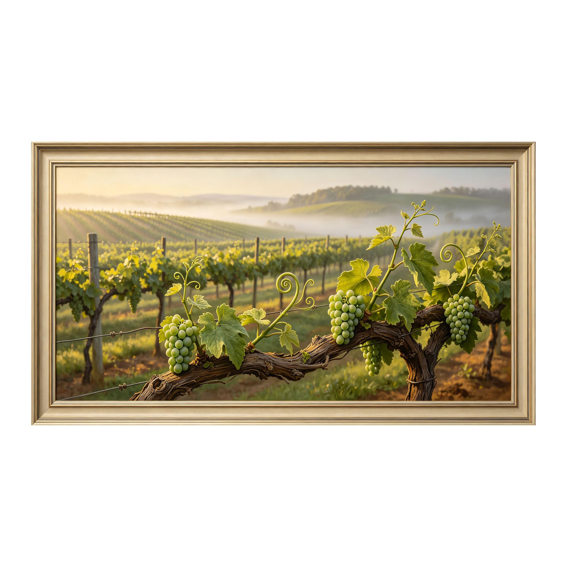 Yzpallescene 3D Framed Wall Art 50cm×100cm Tuscany Vineyard Pastoral Oil Painting Panoramic Large Size SelfAdhesive Removable Wall Decor Prints Artwork for Living Room Bedroom Office