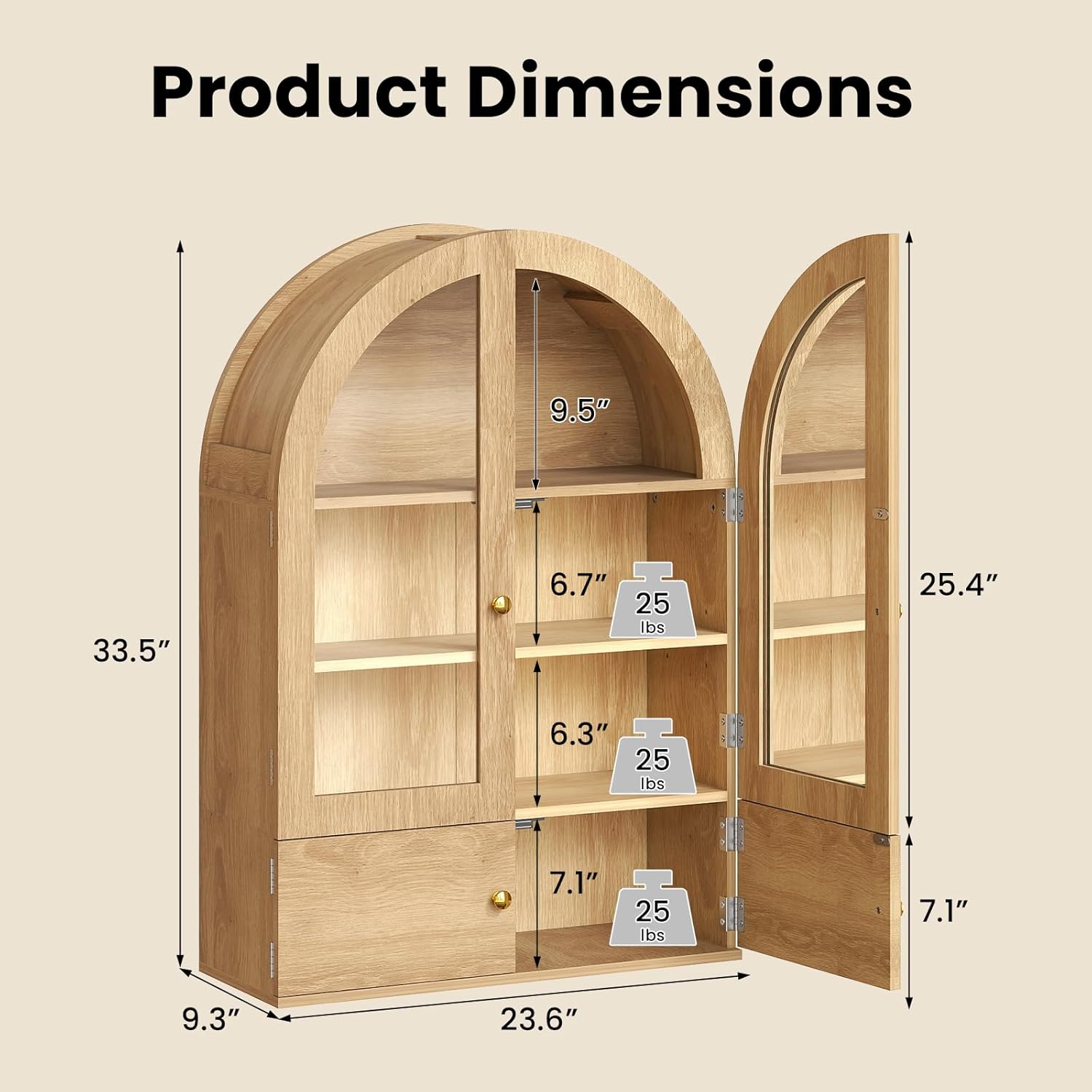 EAG Arched Wall Cabinet, Bathroom Medicine Cabinet with Glass Doors & Adjustable Shelves, Floating Storage Cabinet for Wall Over The Toilet Storage Cabinet Space Saver, Natural