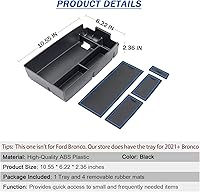 Vista 4 de TOPINSTALL Bandeja de consola central azul compatible con Ford Escape 2020-2026 / Bronco Sport 2021-2026, accesorios, caja de reposabrazos