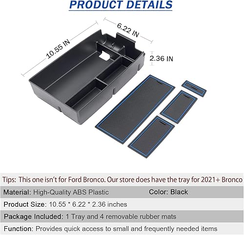 Miniatura 4 de TOPINSTALL Bandeja de consola central azul compatible con Ford Escape 2020-2026  Bronco Sport 2021-2026, accesorios, caja de reposabrazos,