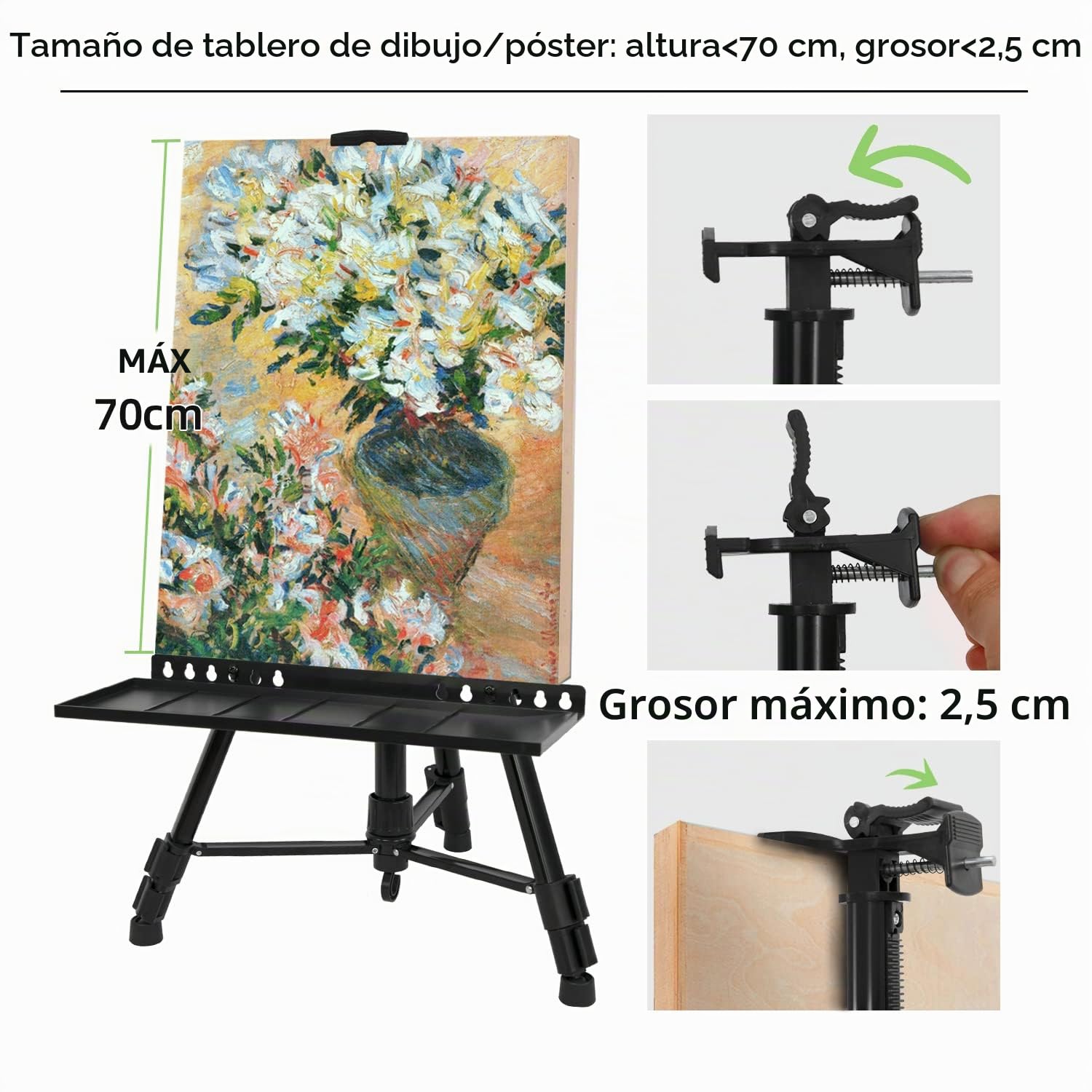 Caballete Grande 50-152cm Caballete de aluminio para estudio con lienzo soporte de pintura portátil con bolsa trípode para pintura y publicidad, Negro