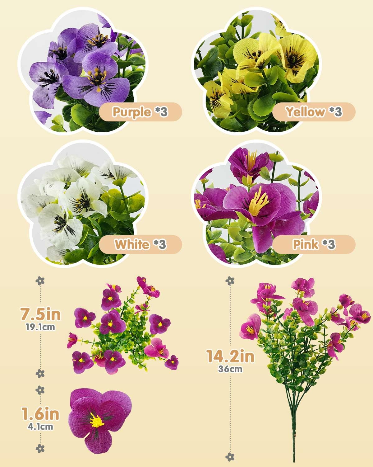 12 Bundles Artificial Flowers Outdoor, UV Resistant Artificial Pansies Faux Plastic Flower - Image 4