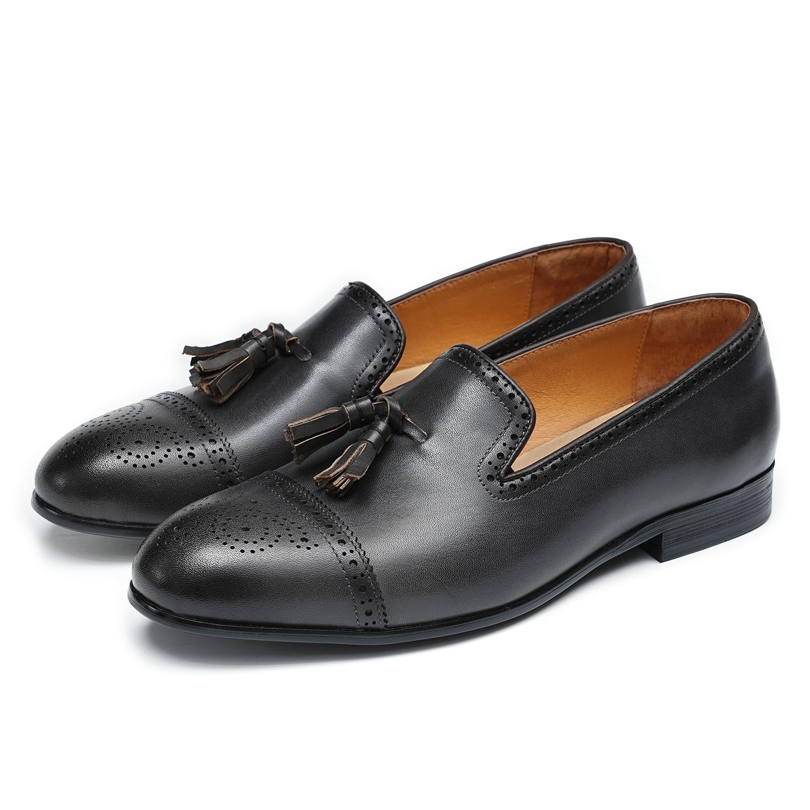 Mocasines Casuales Negocios con Borlas para Hombre Brogues Retro Transpirables Zapatos de Vestir Slip On en Cuero