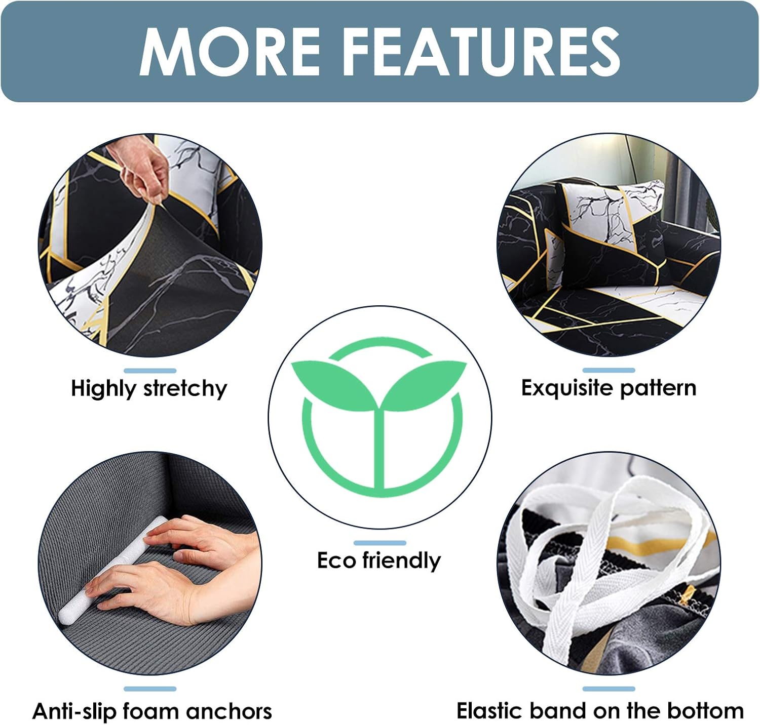 HOTNIU Stretch Sofa Cover Printed Couch Covers Loveseat Slipcovers for 2 Cushion Couches Sofas Elastic Universal Furniture Protector with 1 Pillowcase (Medium, Black Whie Veins : Home & Kitchen