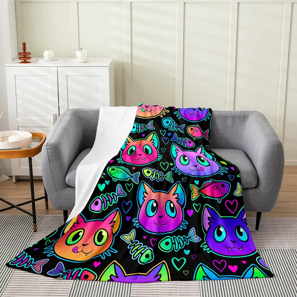 Coperta in pile di flanella per gatti e gatti, per divano e bambini, per tutte le stagioni, coperta traspirante per amanti dei gatti, regalo matrimoniale 150 x 180 cm