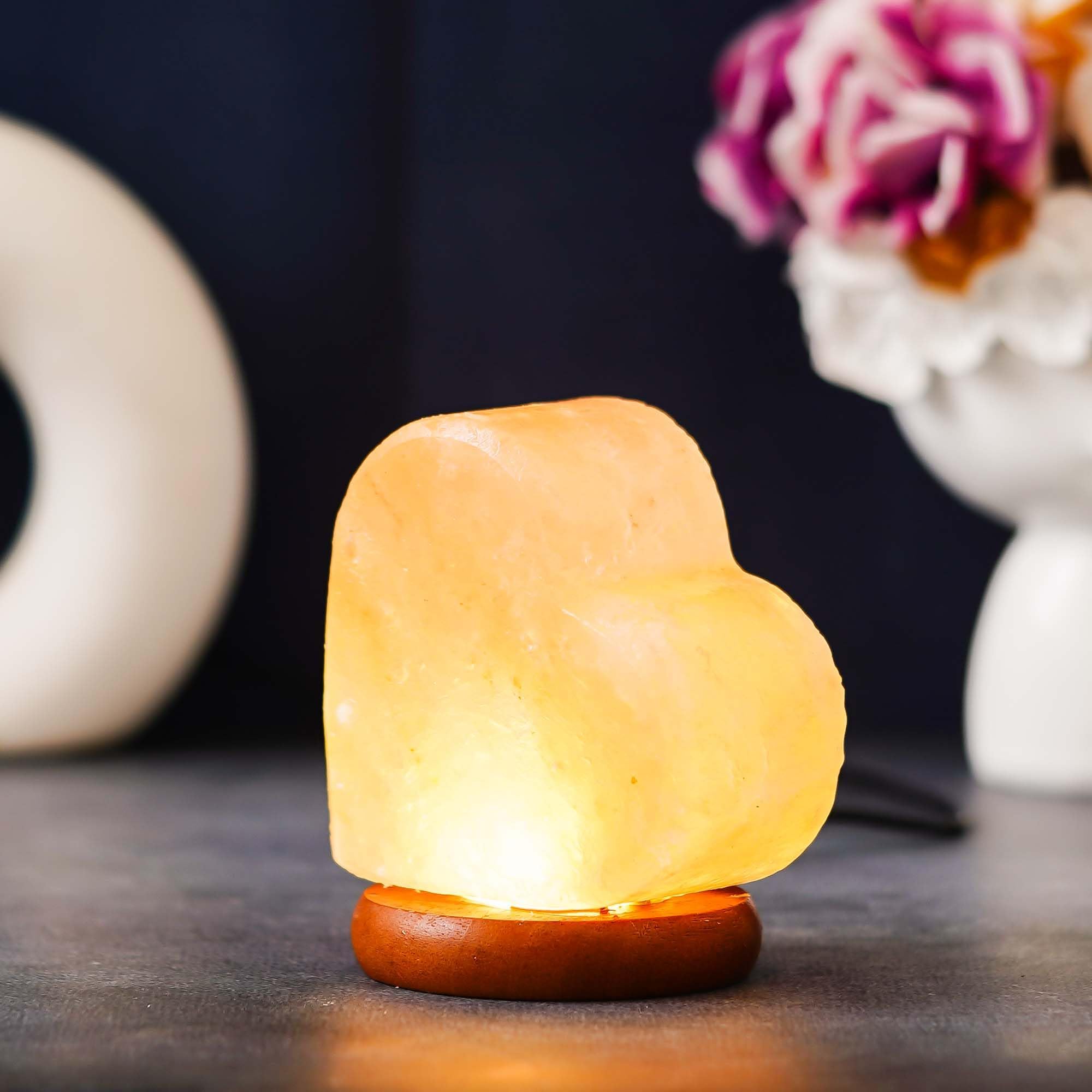 eCraftIndia Heart Shaped Decorative Himalayan Salt Lamp with Wooden Base- Table Lamp for Positive Energy, Healing, Vastu & Home Decoration - Gift for Diwali Christmas Birthday Valentine's Day New Year